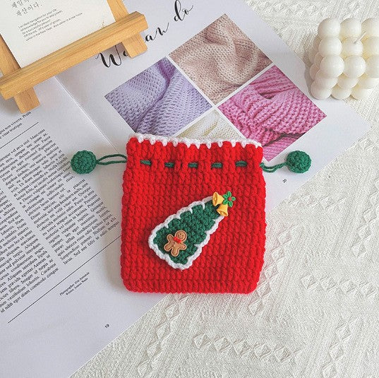 Crochet Christmas Drawstring Gift Pouch Holiday Storage Bag