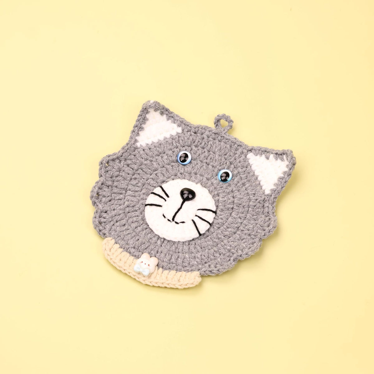 Handmade Crochet Cat Coaster Cute Animal Drink Mat