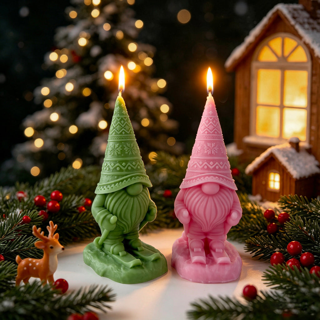 Skiing Gnome Christmas Candle Holiday Decor Festive Tabletop Accent