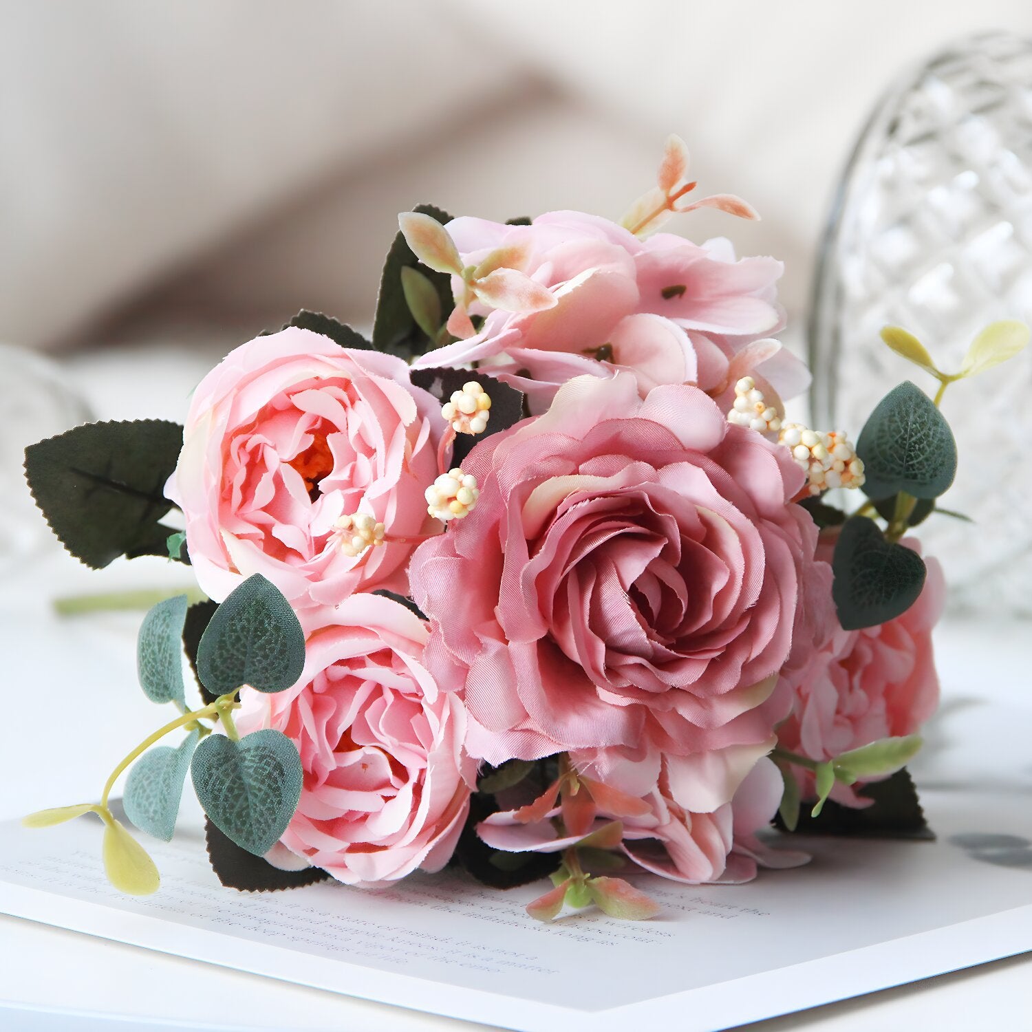 Vintage Peony Rose Hydrangea Artificial Floral Bouquet Decor