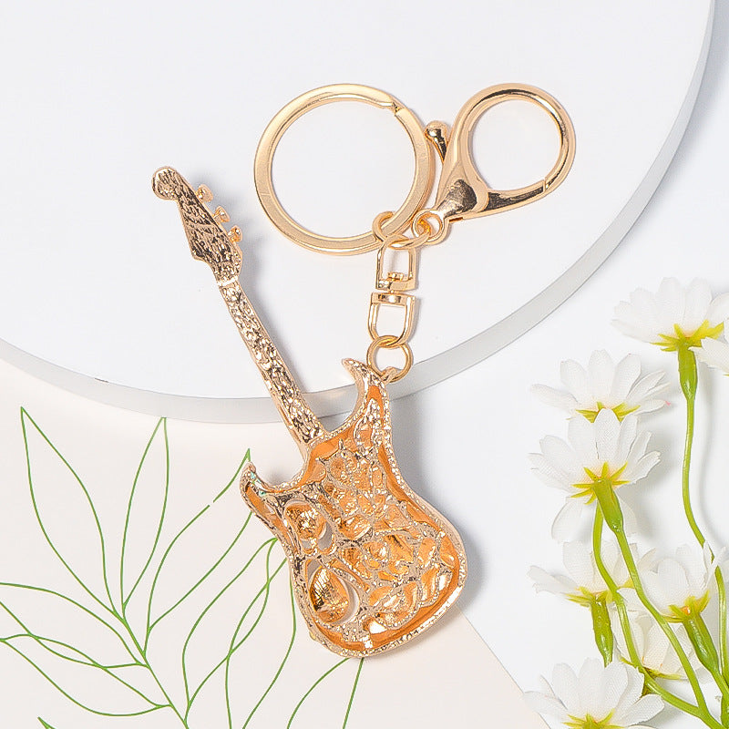 Rhinestone Guitar Keychain Metal Bag Charm Gift
