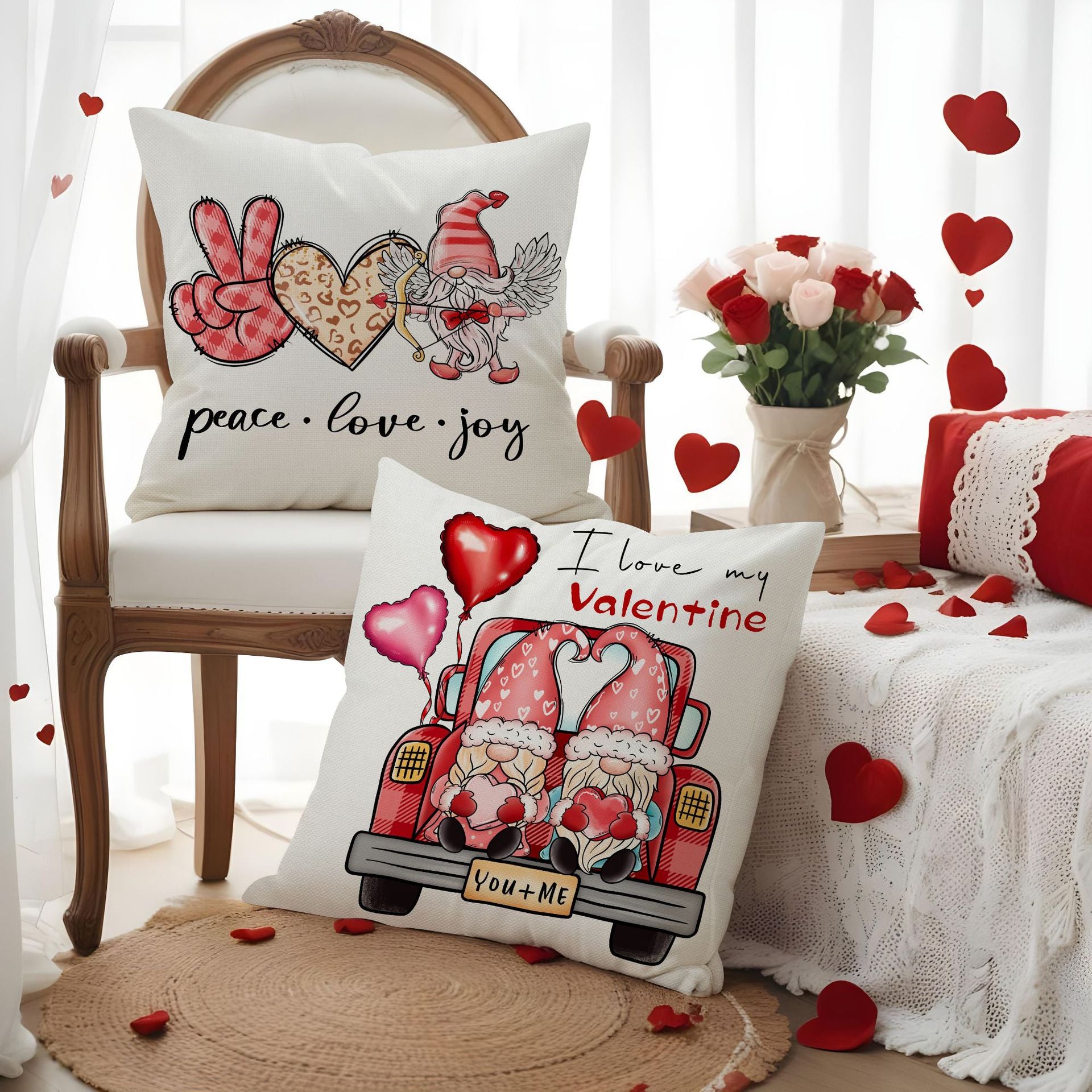 Valentine’s Day Love Gnome Pillow Covers Set for Home Decor