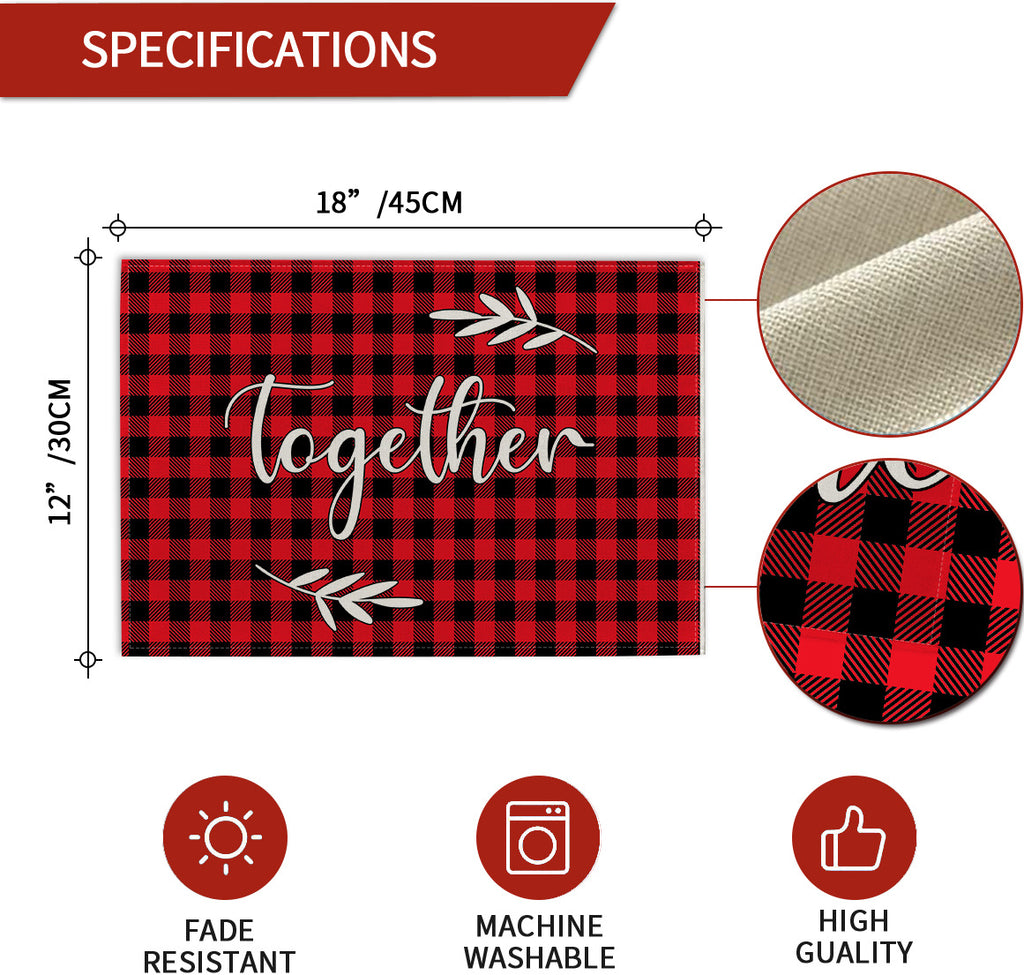 Valentines Day Plaid Linen Placemats Farmhouse Table Decor