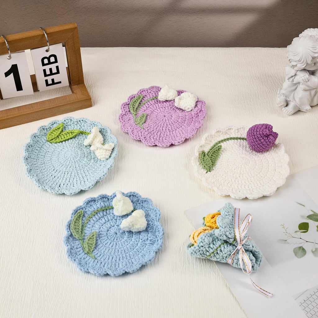 Crochet Flower Coaster Handmade Table Mat Floral Home Decor