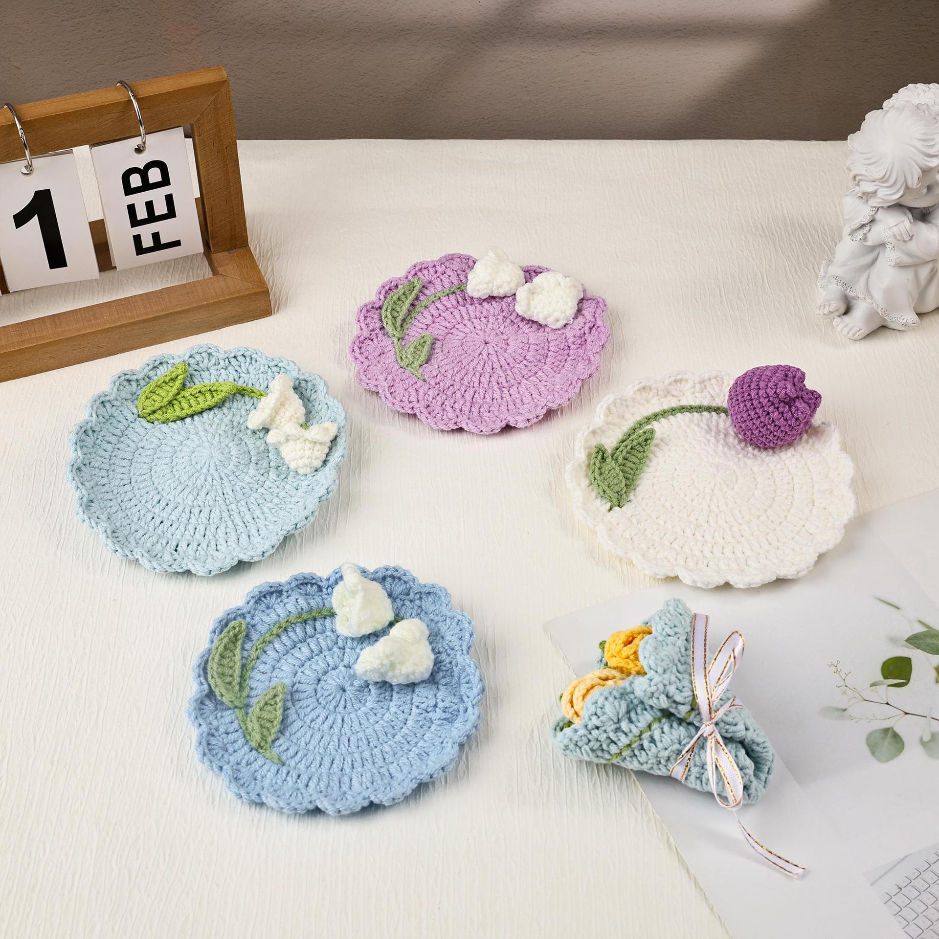 Crochet Flower Coaster Handmade Table Mat Floral Home Decor