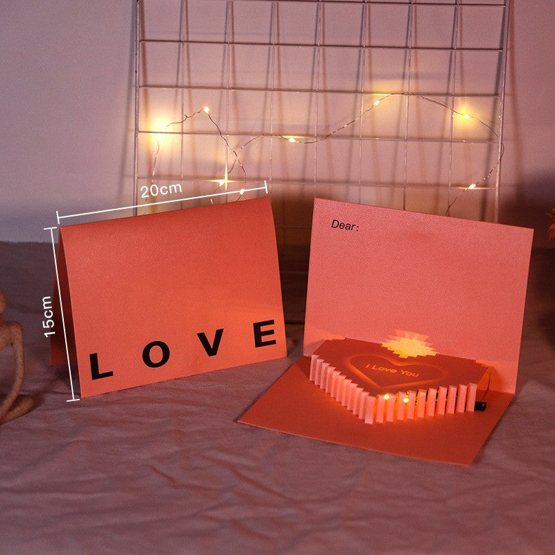 Valentines 3D Pop Up Love Greeting Card Pink Heart Handmade