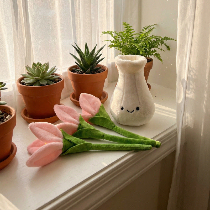 Plush Mini Flower Vase Decor Soft Dandelion Orchid Tulip Lily