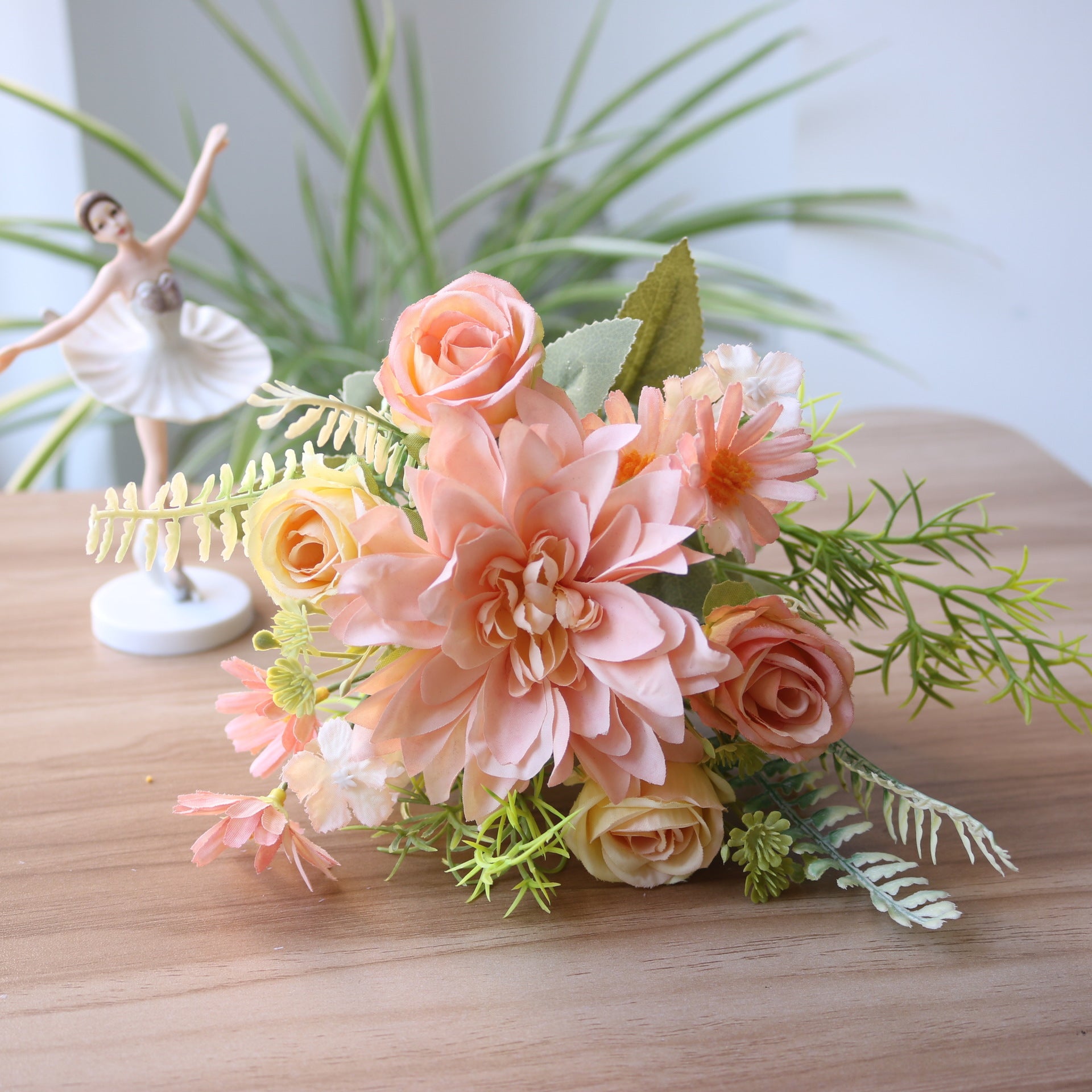 Valentine Faux Rose Daisy Bridal Bouquet Silk Flower Decor