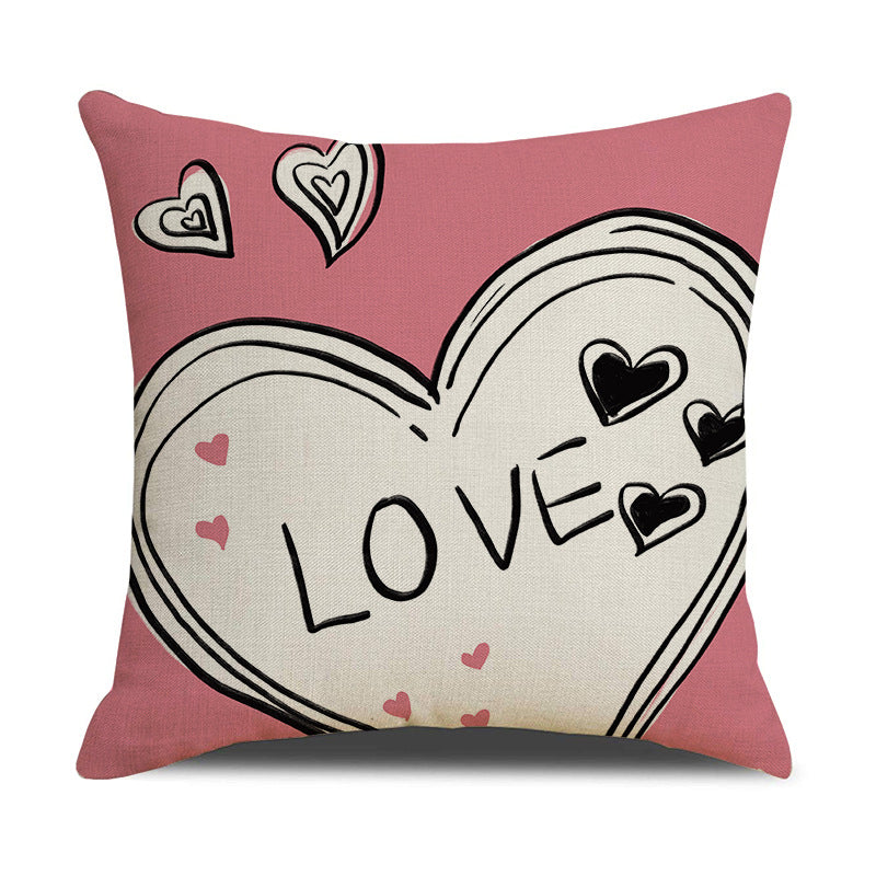 Valentine Heart Linen Pillow Covers Romantic Home Decor