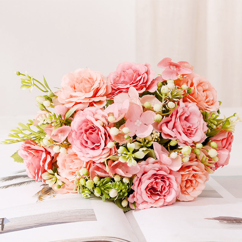 Valentines Vintage Peony Rose Bouquet Faux Floral Decor
