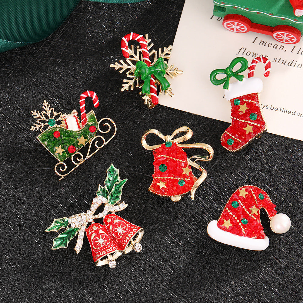 Christmas Alloy Holiday Brooch Set Festive Pin