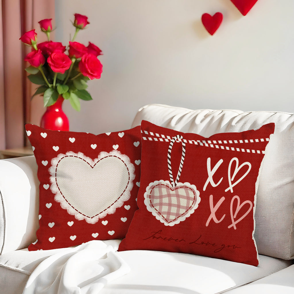 Red Valentine's Day Heart Pillow Covers Set for Sofa Decor