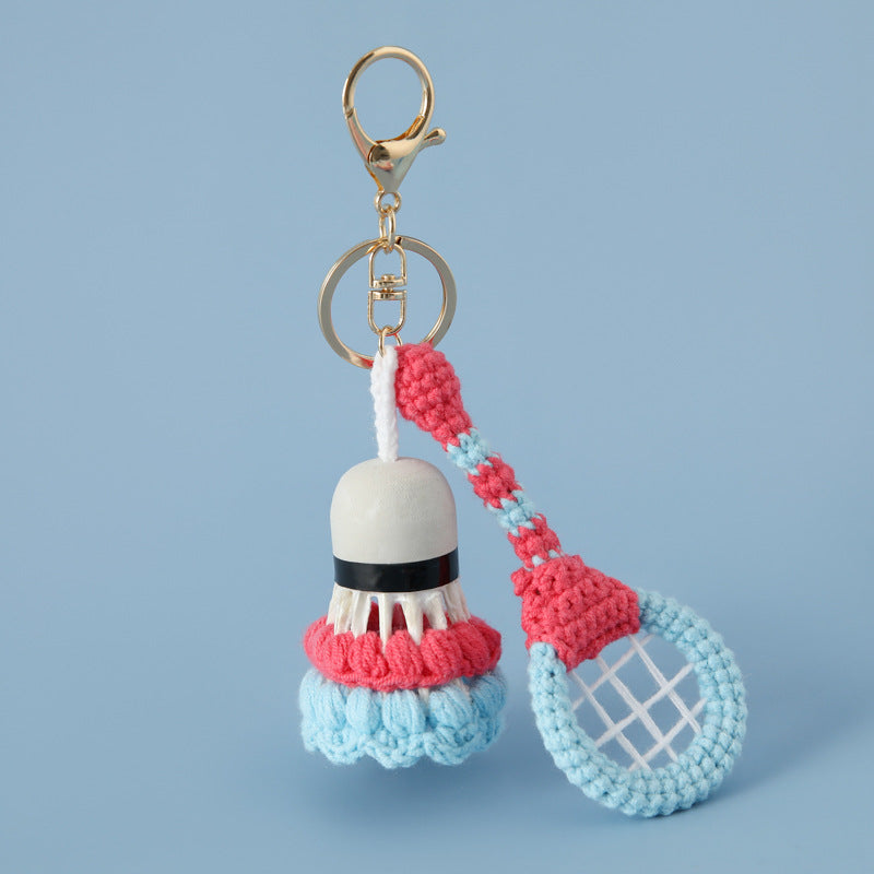 Crochet Badminton Racket Set Keychain Sporty Bag Charm