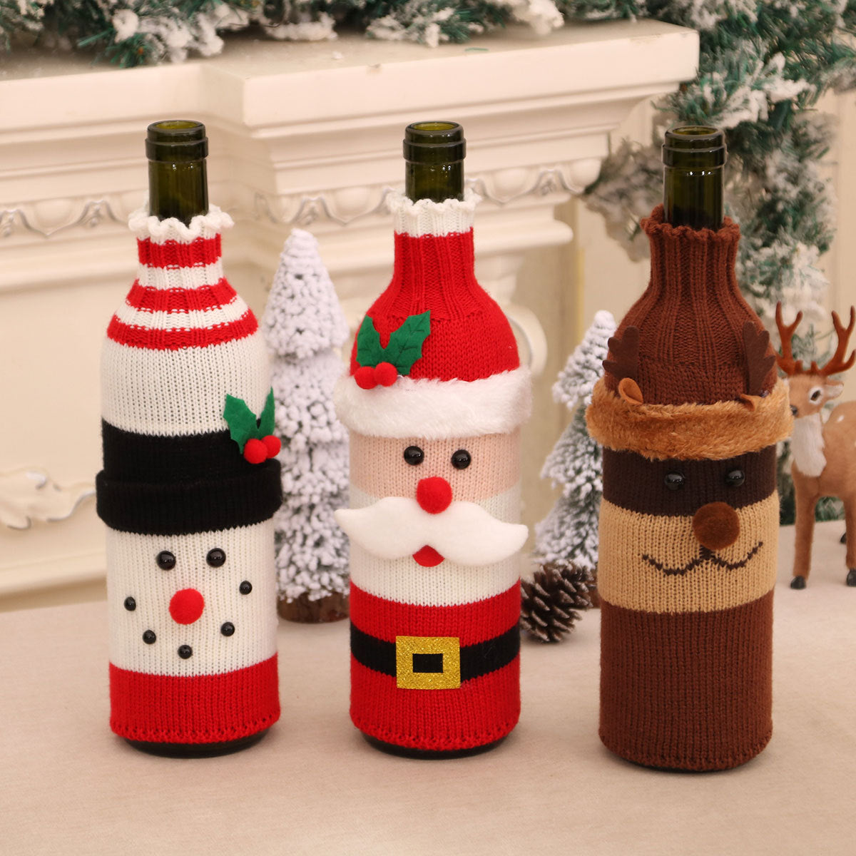 Christmas Knit Wine Bottle Cover Holiday Table Decor