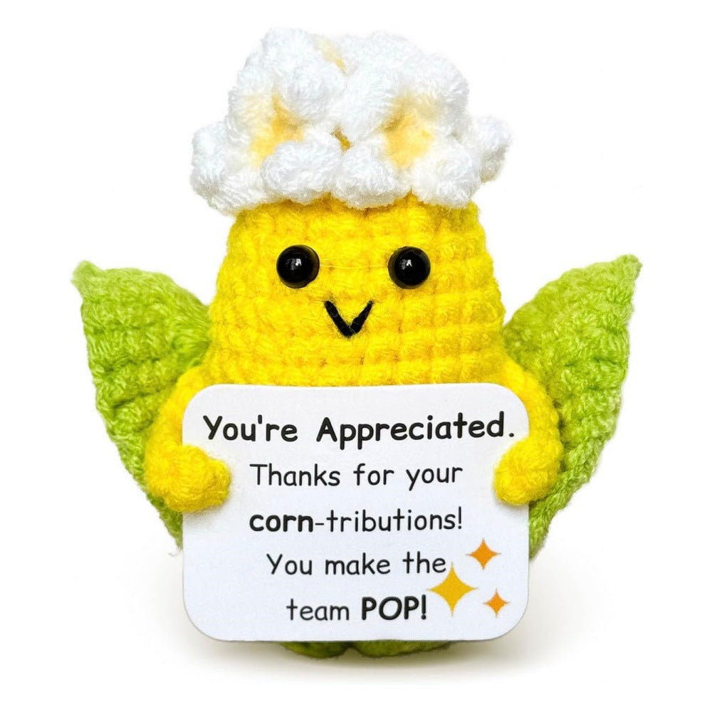 Handmade Crochet Corn Plush Positive Message Gift
