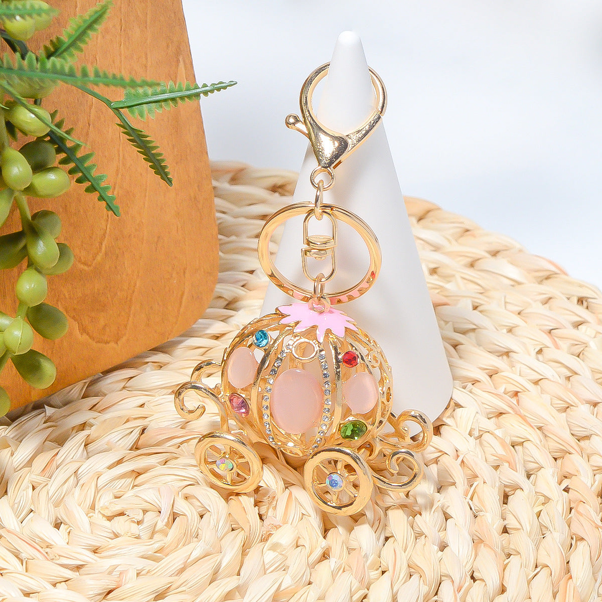 Rhinestone Pumpkin Carriage Keychain Bag Charm Gift