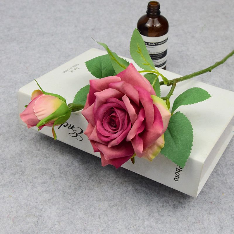 Valentine’s Day Short Stem Double Rose Silk Flower Decor