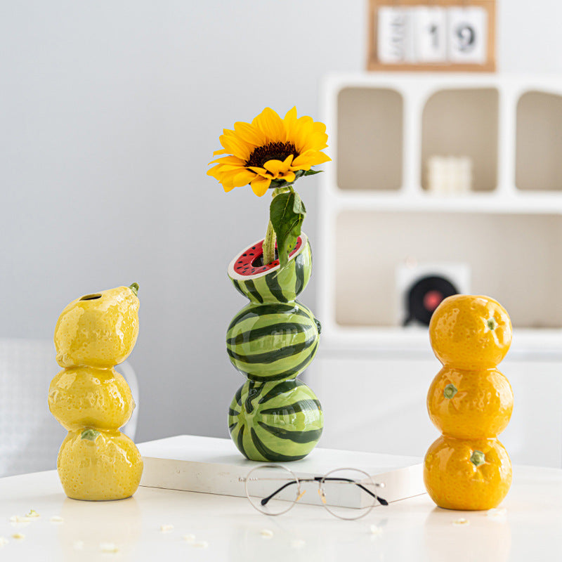 Strawberry Orange Watermelon Ceramic Flower Vase Table Decor