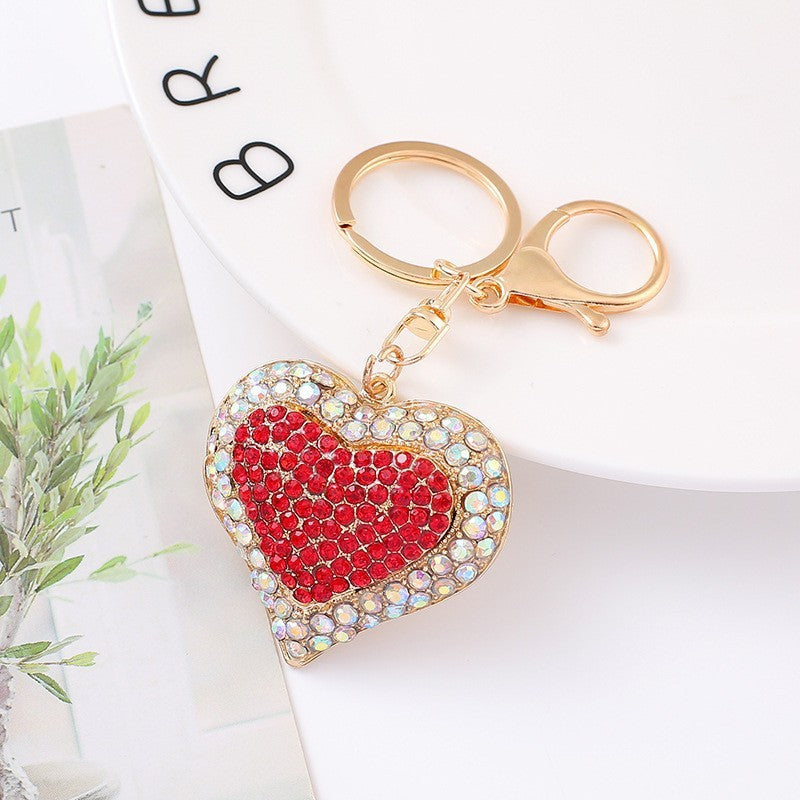 Rhinestone Heart Keychain Gold Metal Bag & Car Charm