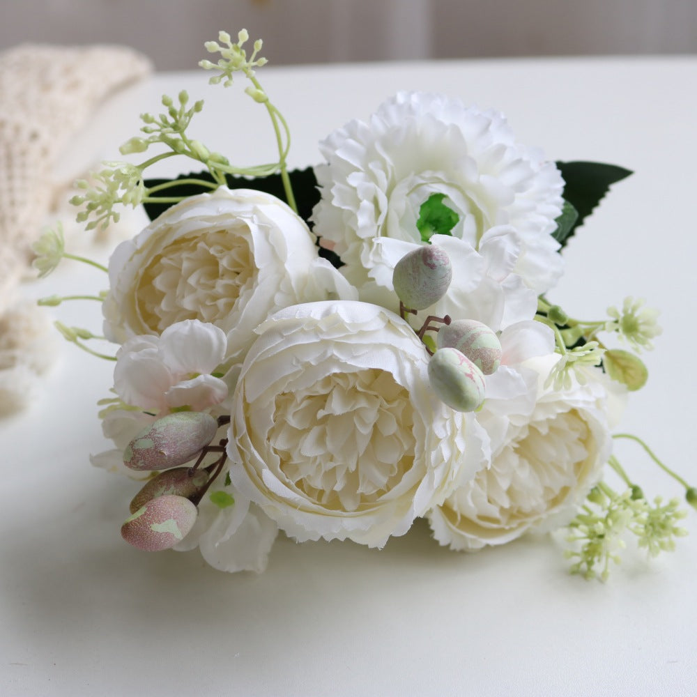 Valentine 5-Head Nordic Faux Peony Hydrangea Berry Bouquet