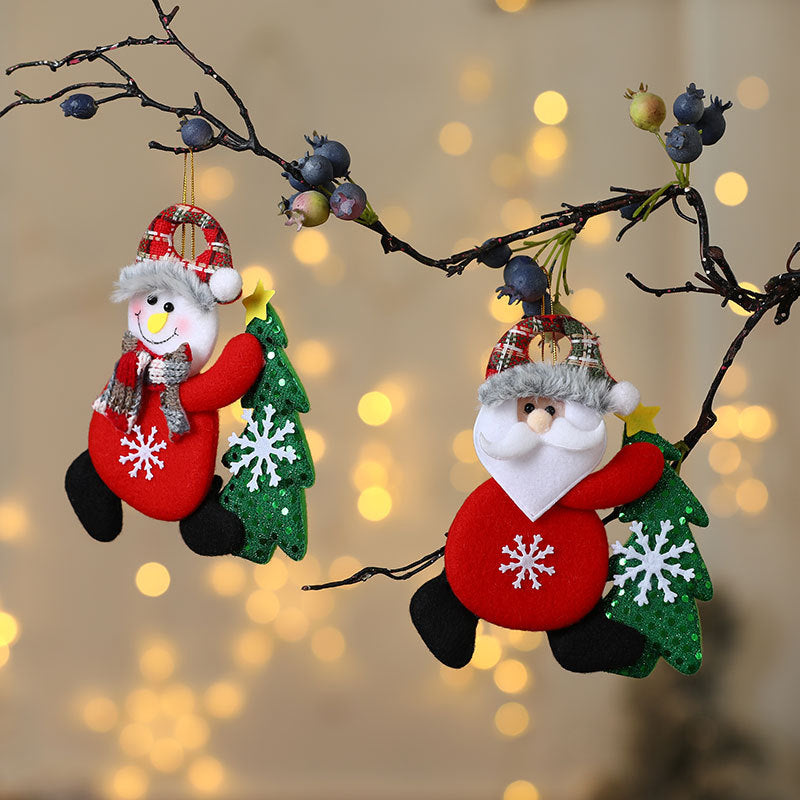 Plush Christmas Tree Hanging Decorations Santa Snowman Set
