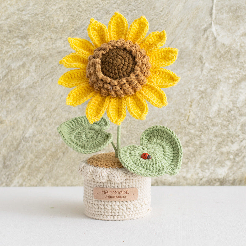 Handmade Crochet Sunflower Planter Decorative Flower Pot