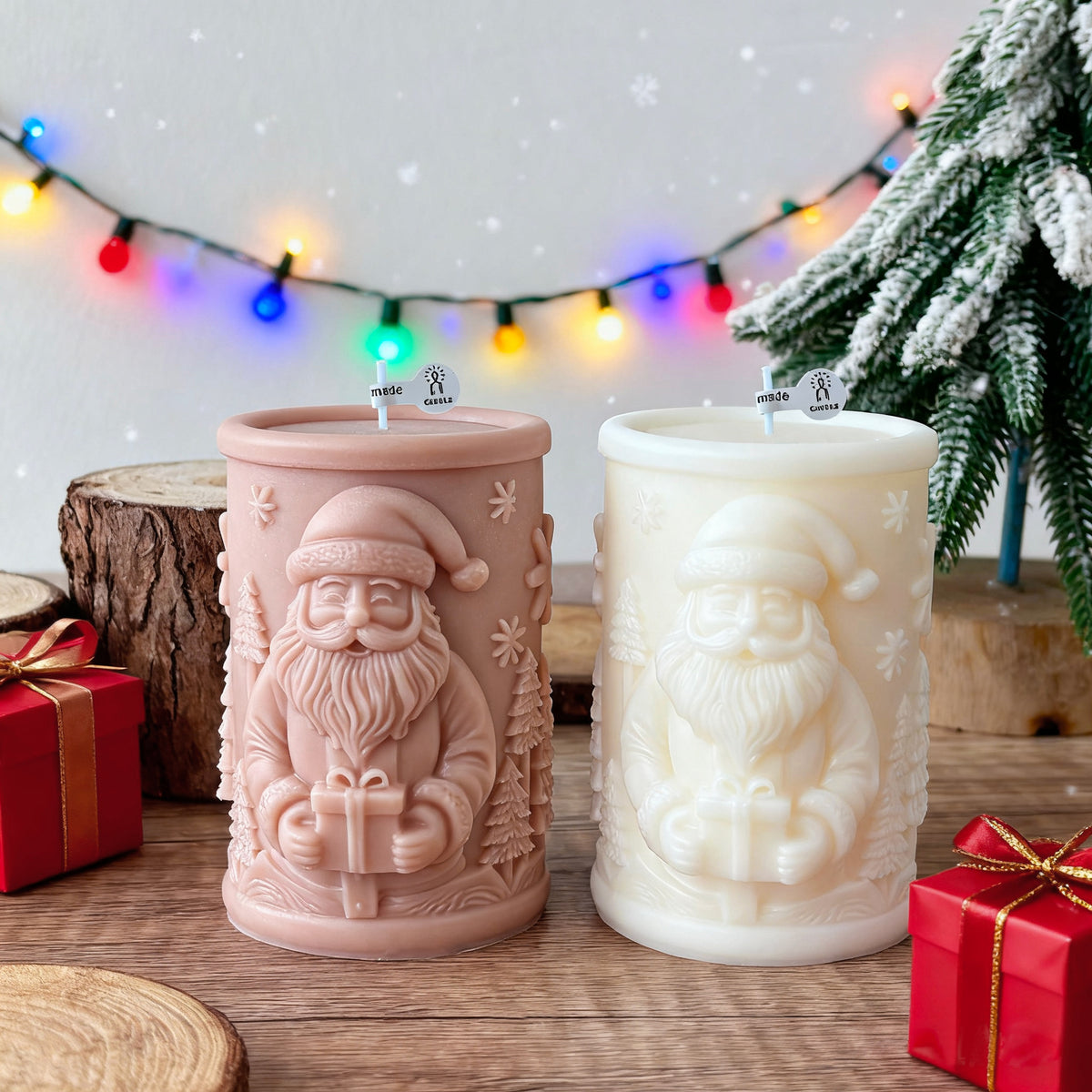 Embossed Santa Christmas Candle Holiday Decor 3D Relief Design