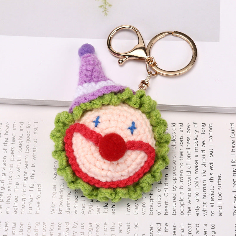 Crochet Clown Face Keychain Colorful Smiley Bag Charm
