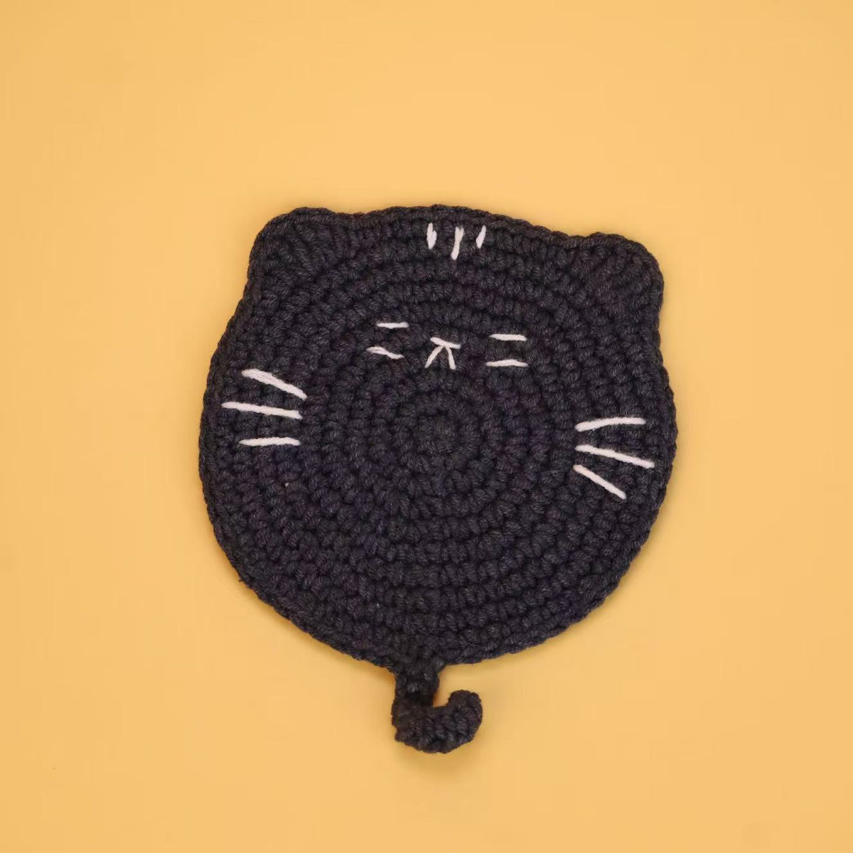 Cute Handmade Crochet Cat Coaster Round Drink Mat