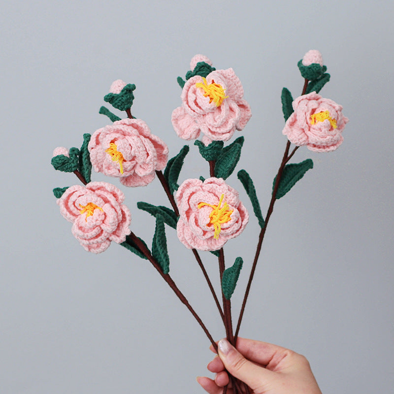Valentine Handmade Crochet Camellia Flower Bouquet Gift