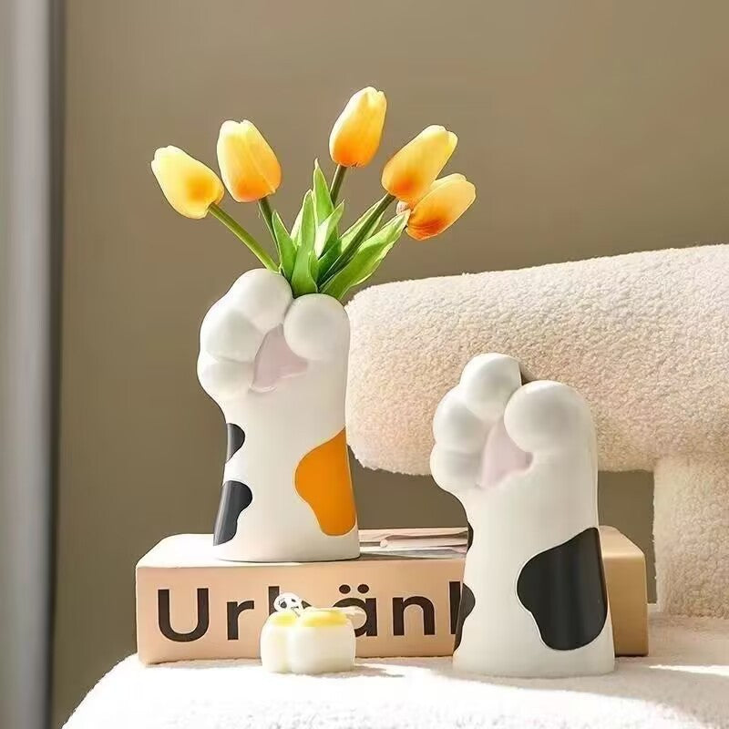 Resin Cat Paw Vase Decorative Desk Home Office Figurine