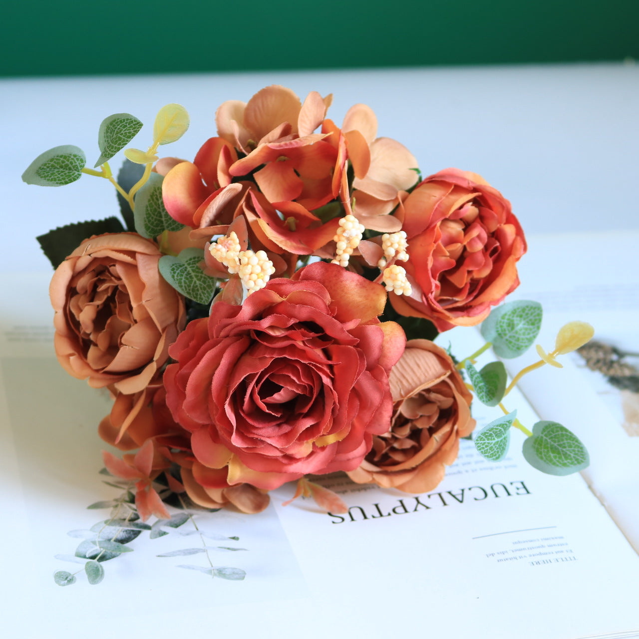 Valentine European Faux Peony Hydrangea Rose Vintage Bouquet