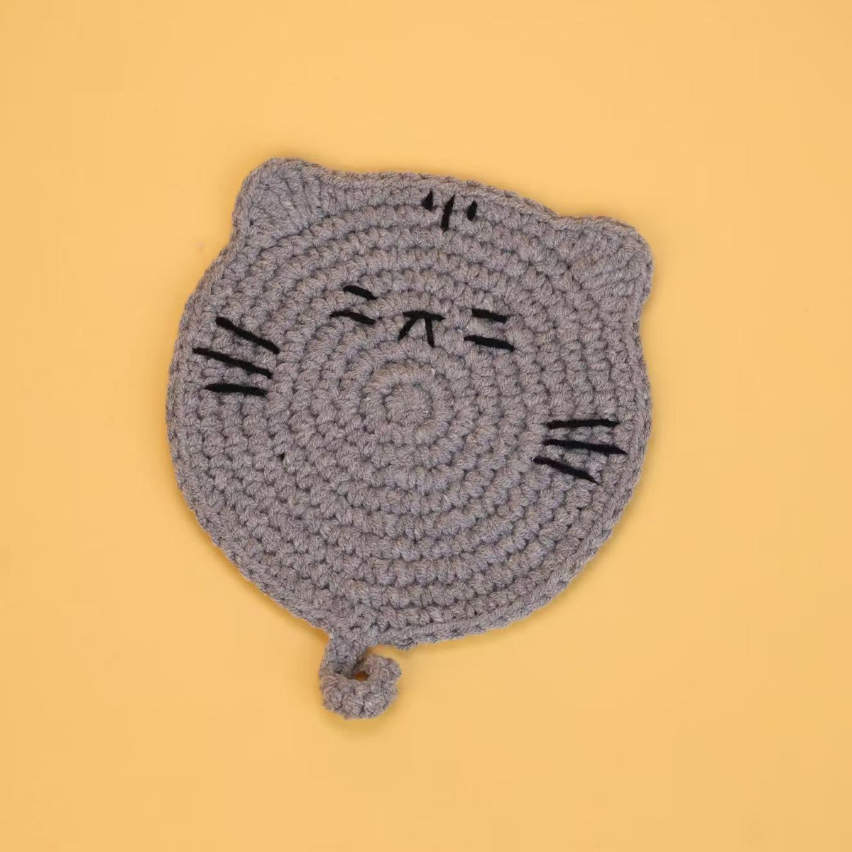 Cute Handmade Crochet Cat Coaster Round Drink Mat