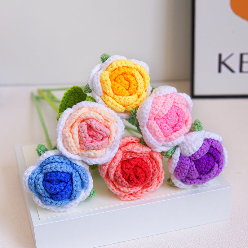 Valentine Holiday Decorations Handmade Crochet Rose Stem