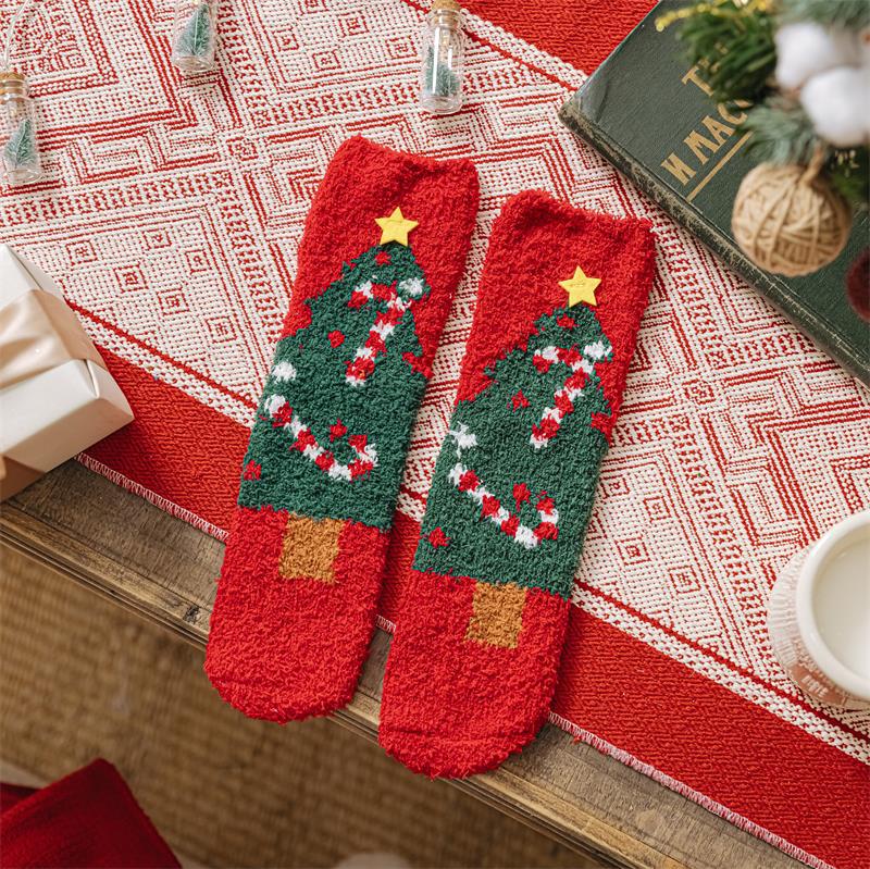 Christmas Coral Fleece Socks Cozy Holiday Winter Socks