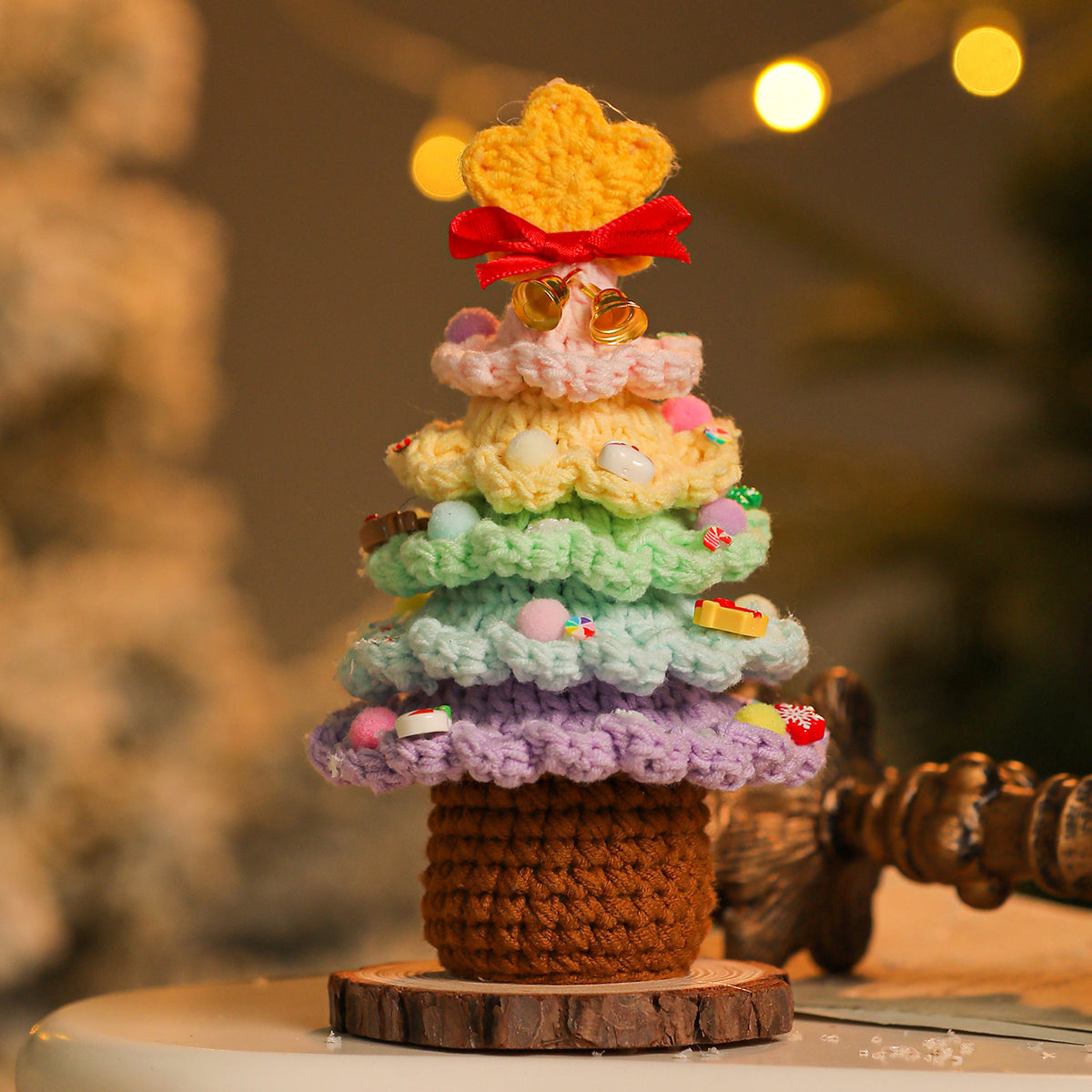 Handmade Crochet Christmas Tree Doll Holiday Tabletop Decor
