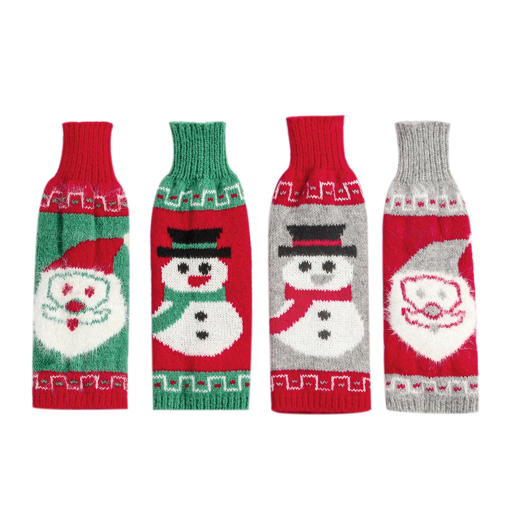 Christmas Wine Bottle Sweater Covers Santa Snowman Decor