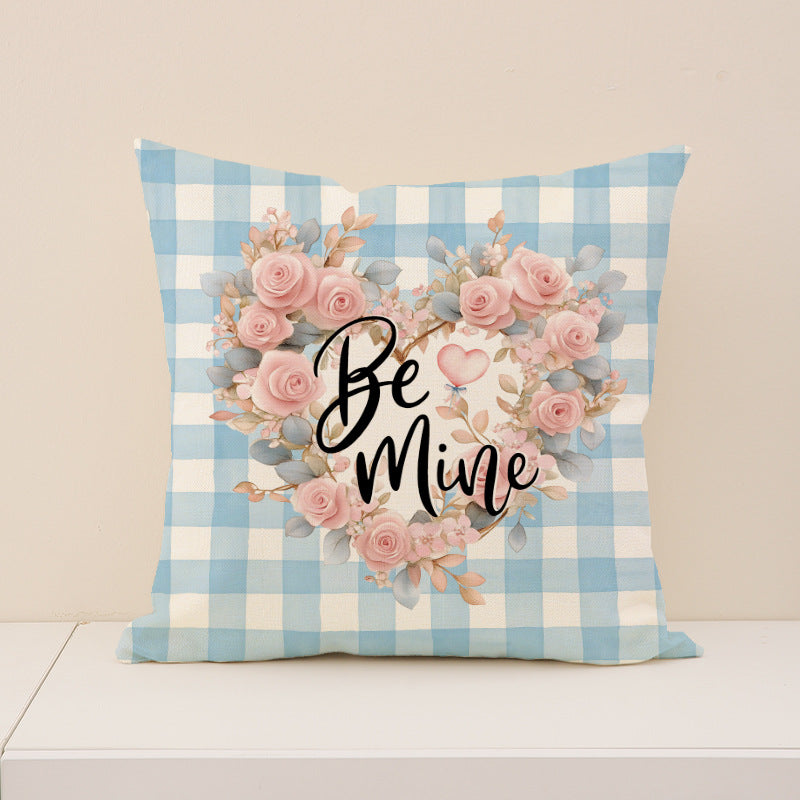 Valentine Pink Plaid Pillow Covers Set Cute Bear Decor