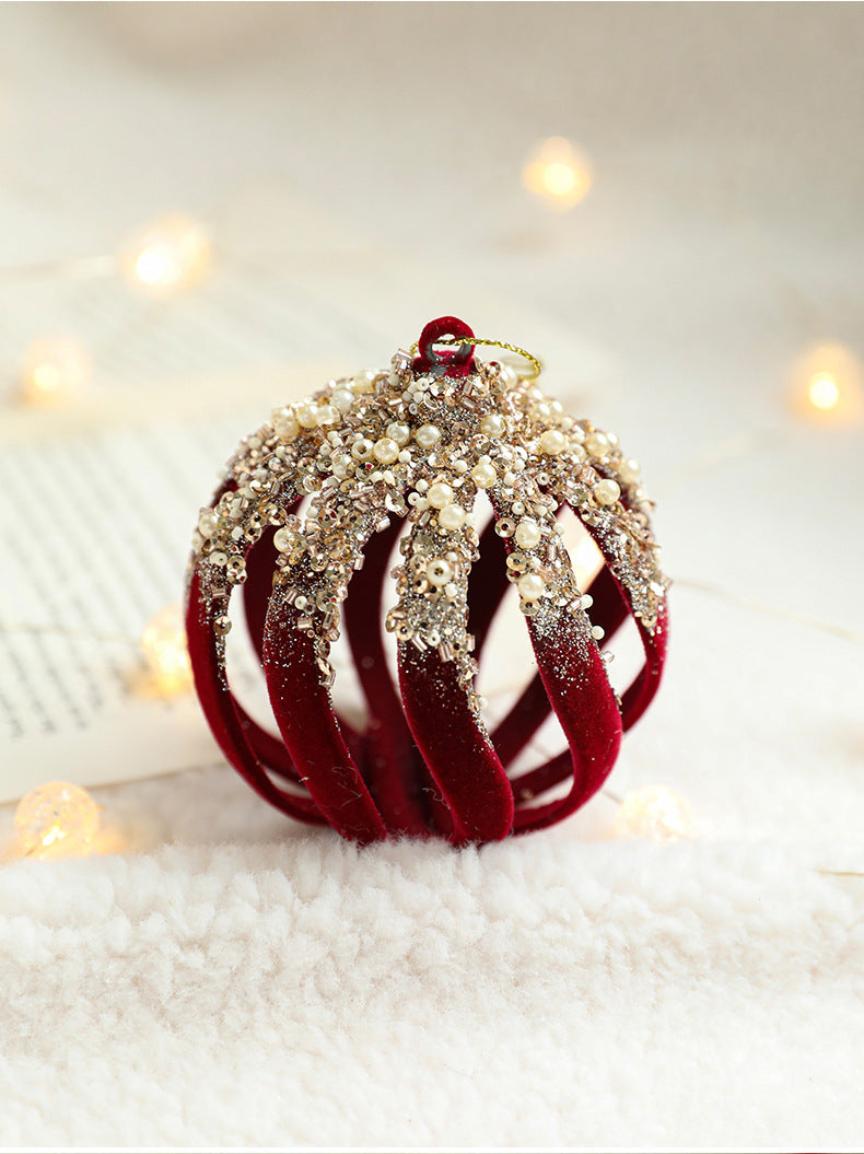 Burgundy Velvet Glitter Ball Christmas Tree Ornaments