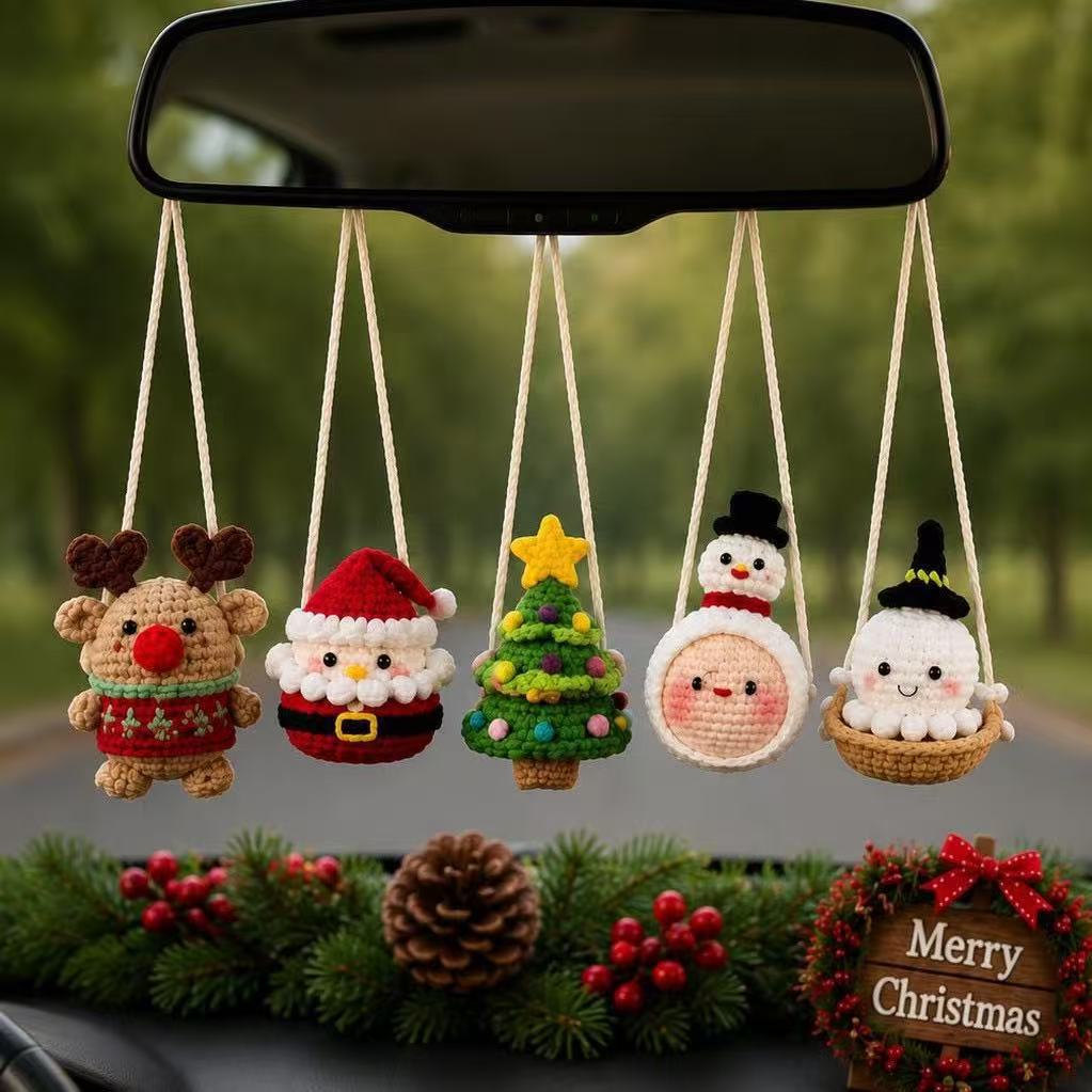 Handmade Crochet Christmas Car Rearview Mirror Ornament