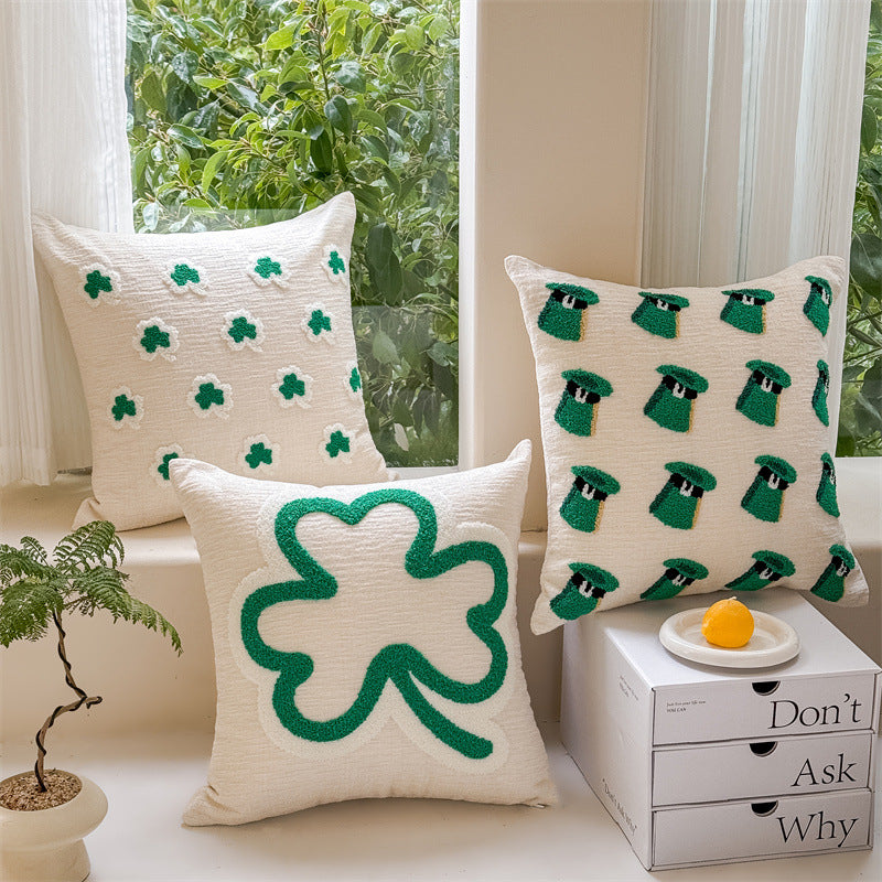 St. Patrick’s Day Shamrock Embroidered Green Pillow Cover