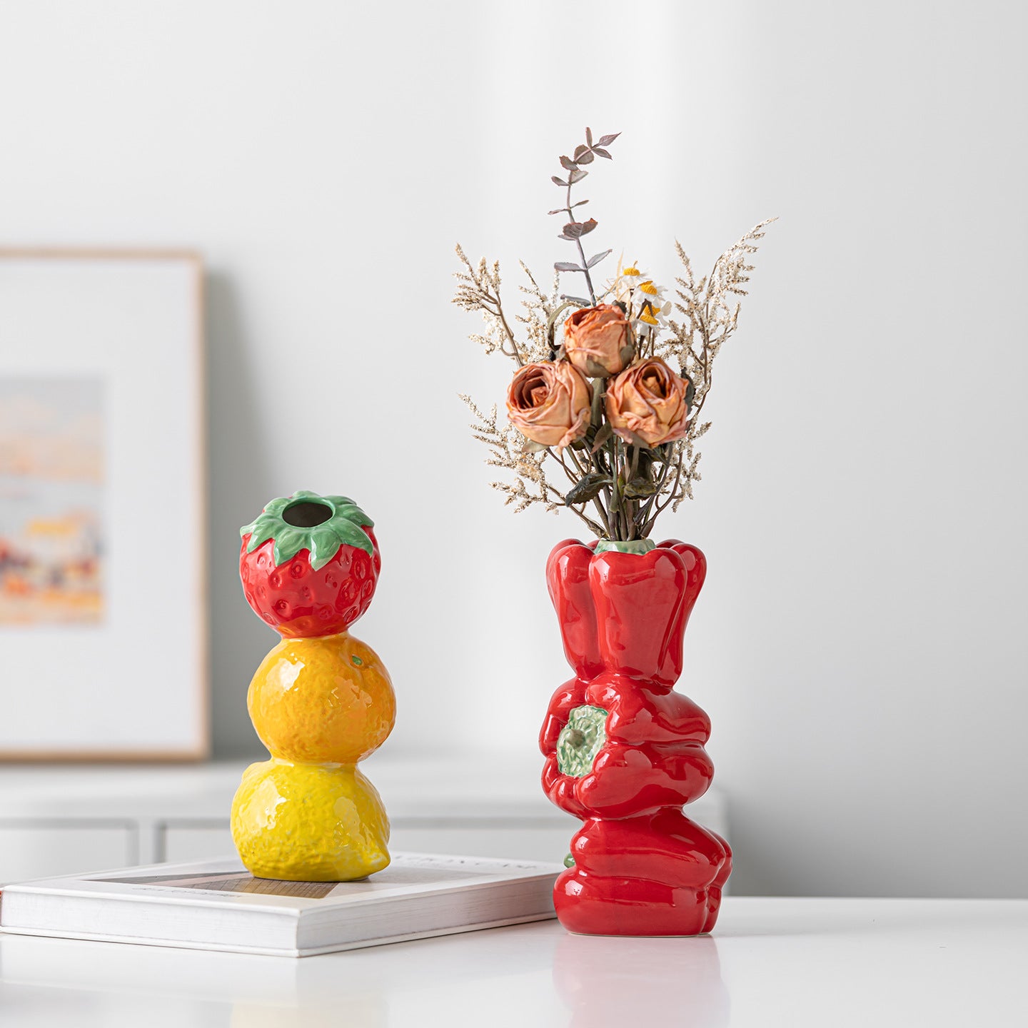 Ceramic Fruit Stack Vase Decorative Tabletop Centerpiece