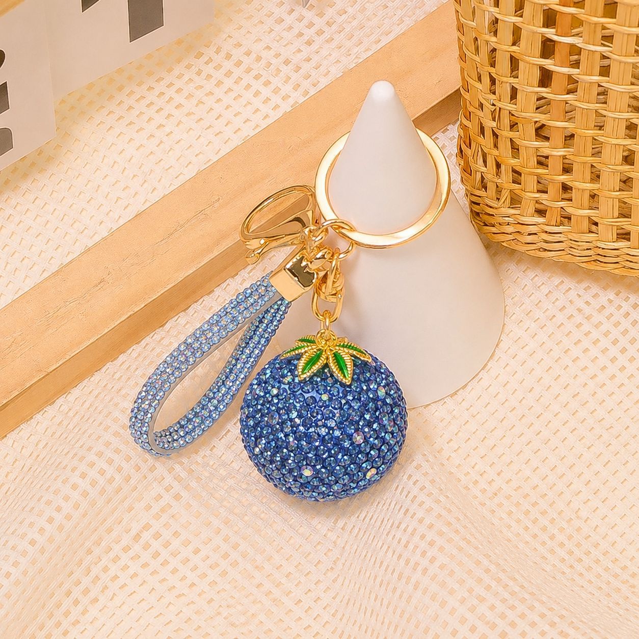 Fruit Crystal Keychain with Leather Strap Sparkling Charm