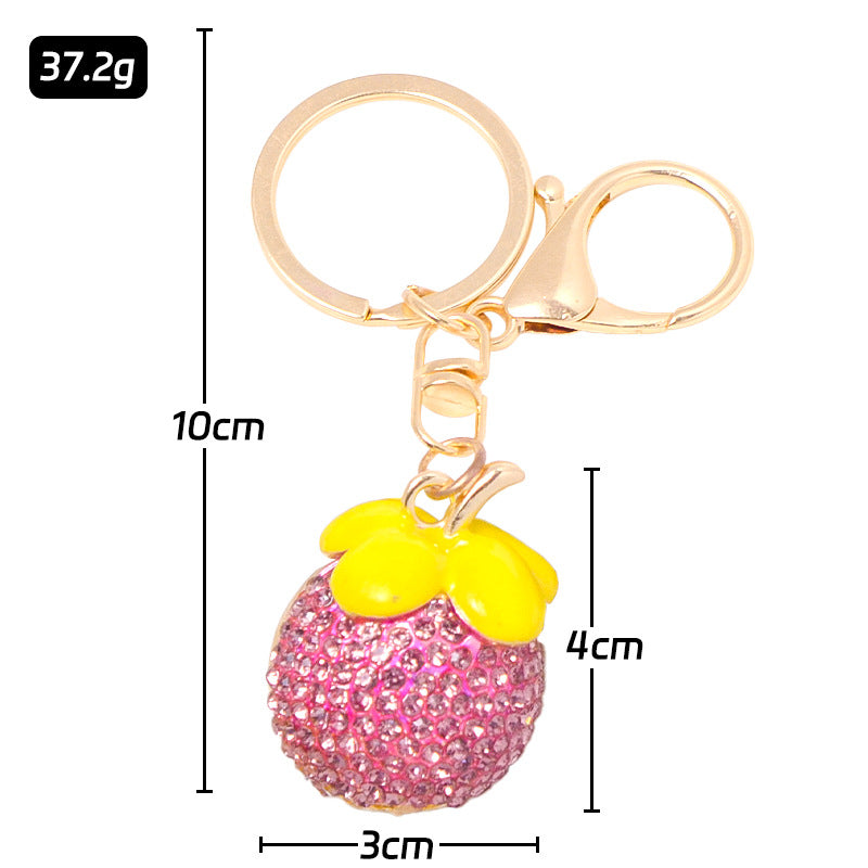 Rhinestone Fruit Keychain Gold Alloy Bag Charm Gift