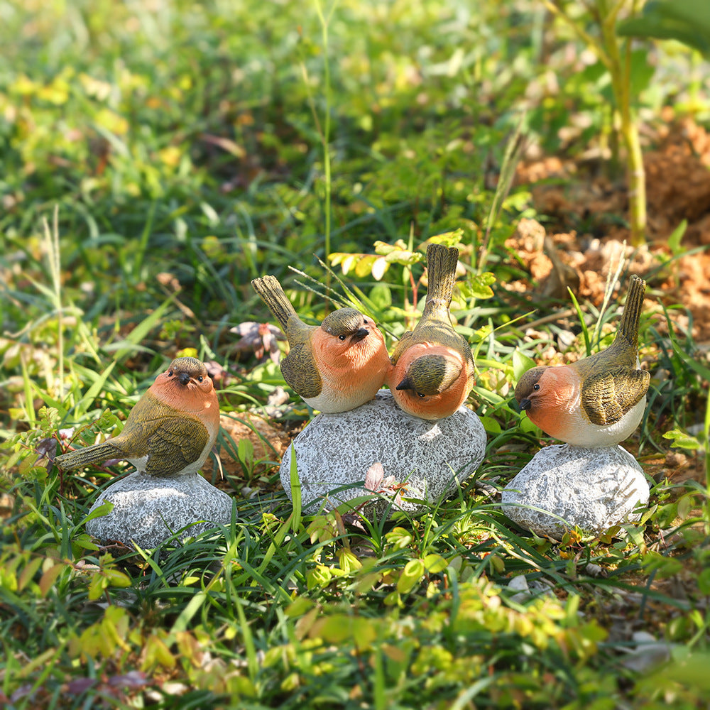 Resin Garden Birds Decor Outdoor Yard Patio Mini Statues Set