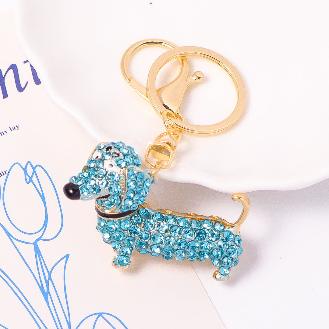 Cute Crystal Dachshund Dog Keychain Bag Charm Gift