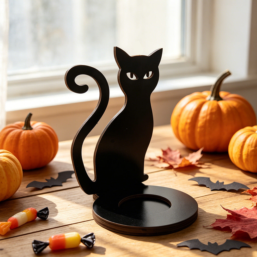 Spooky Halloween Wooden Candle Holder Tabletop Decor