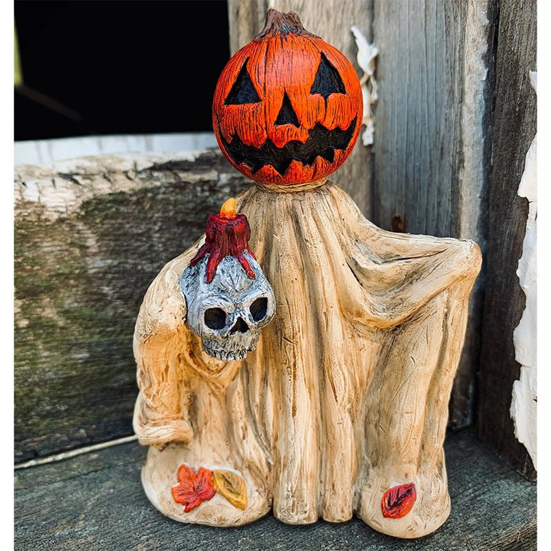Halloween Pumpkin Skeleton Figurine Spooky Tabletop Decor