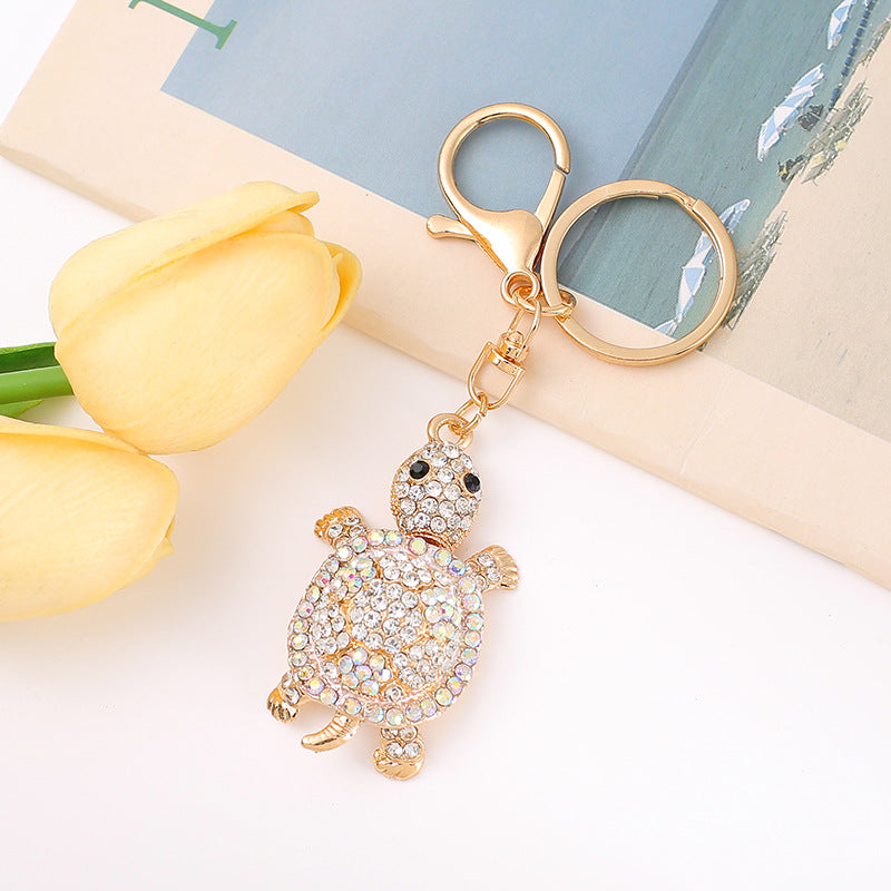 Crystal Turtle Keychain Sparkling Charm with Metal Ring