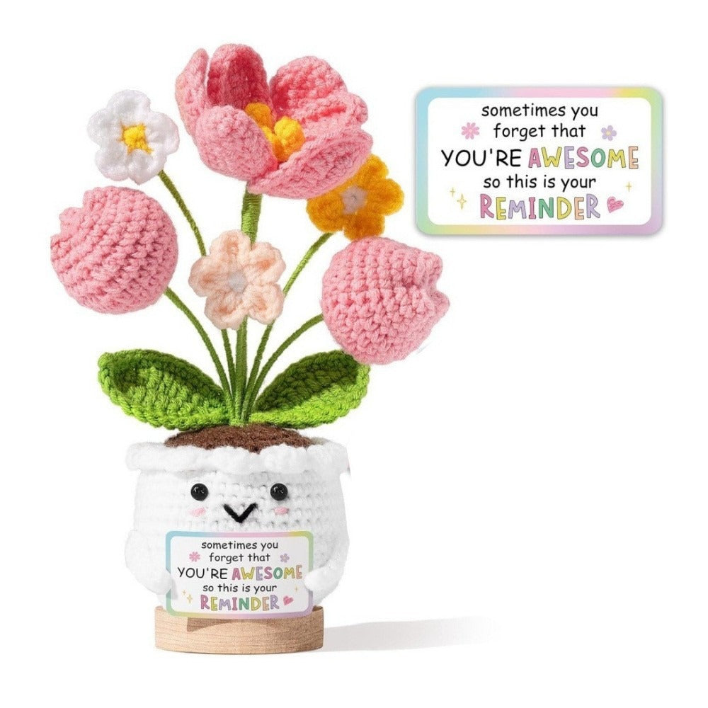 Handmade Crochet Flower Pot Positive Desk Decor
